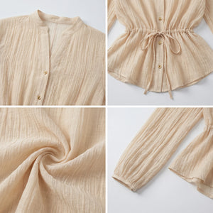 Crinkled Drawstring Waist Blouse WHD0605164-S-250869