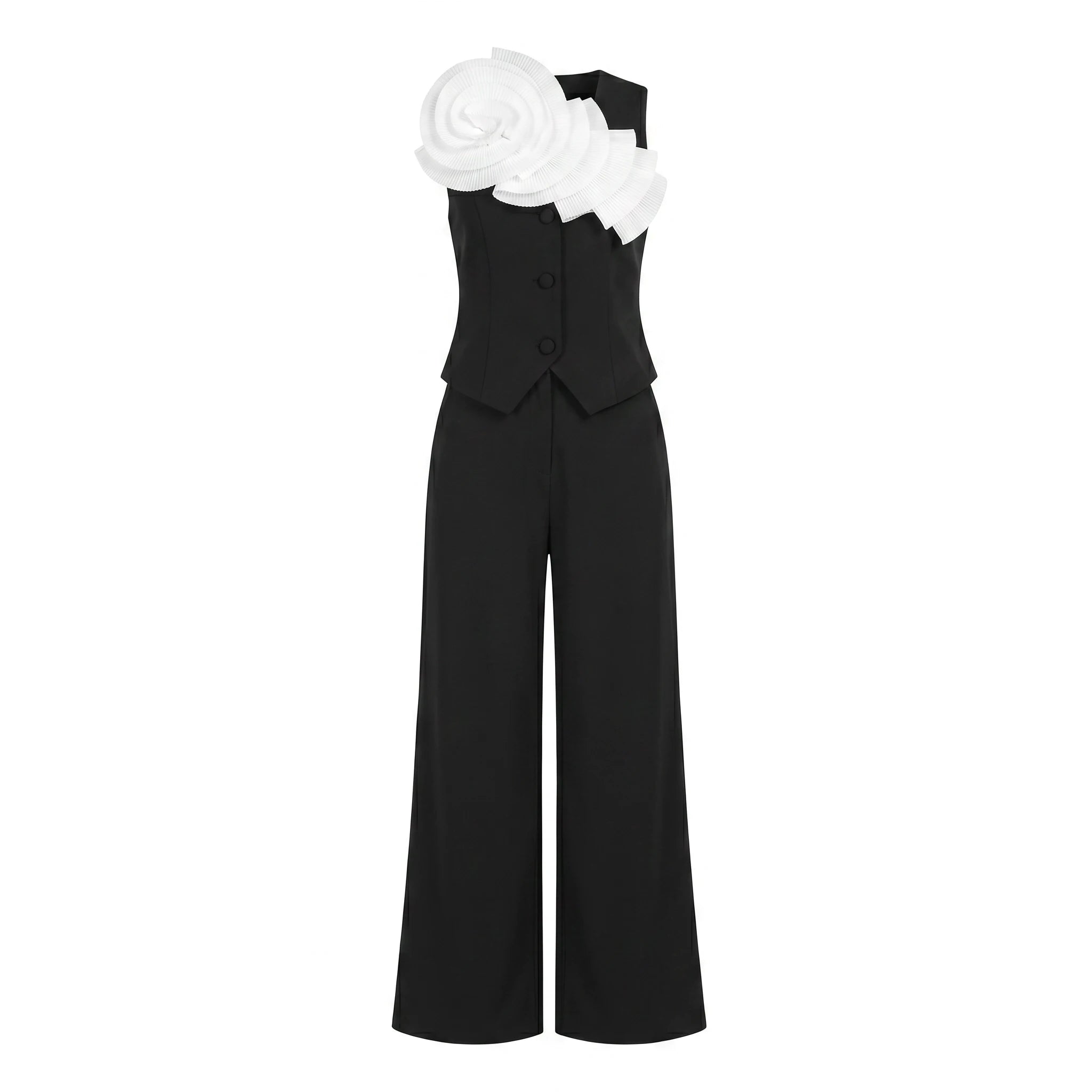 Pleated Flower Wide Leg Set WHD0605167-S-250831
