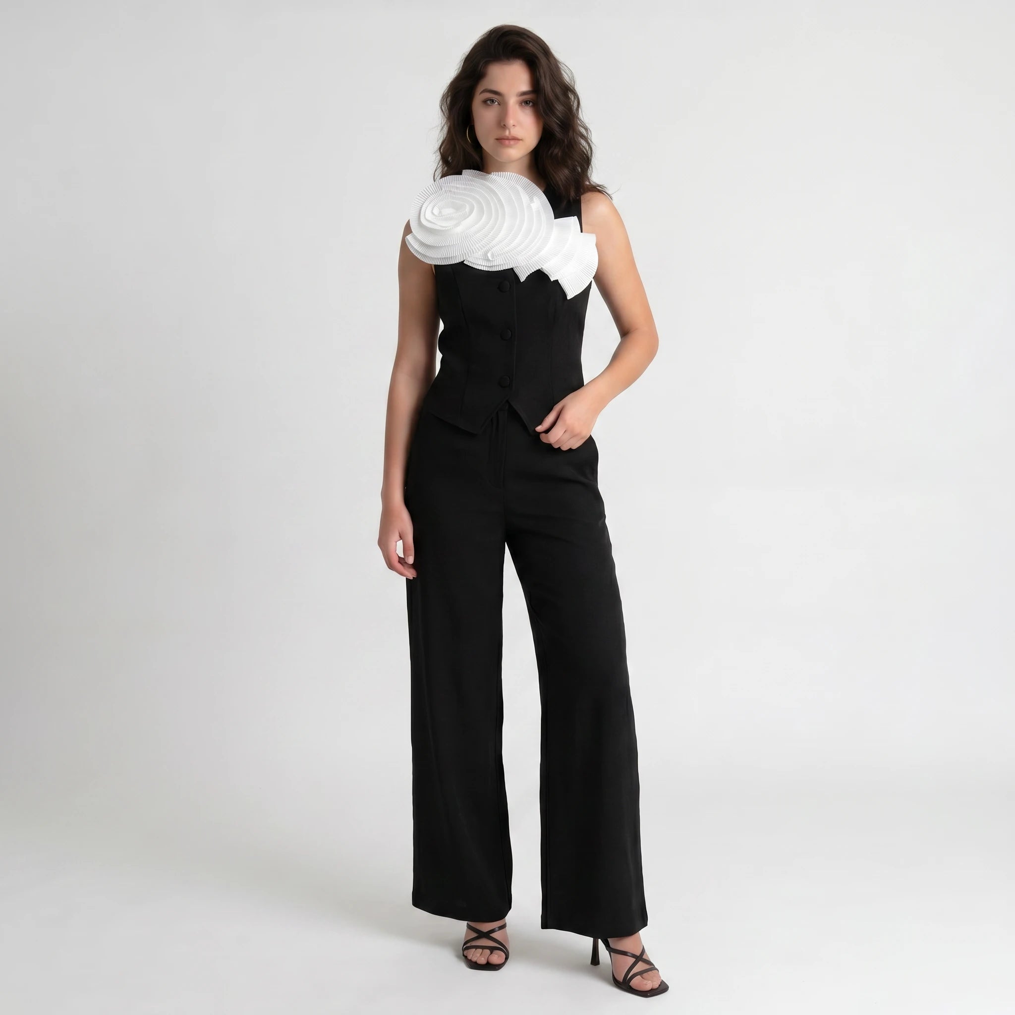 Pleated Flower Wide Leg Set WHD0605167-S-250831