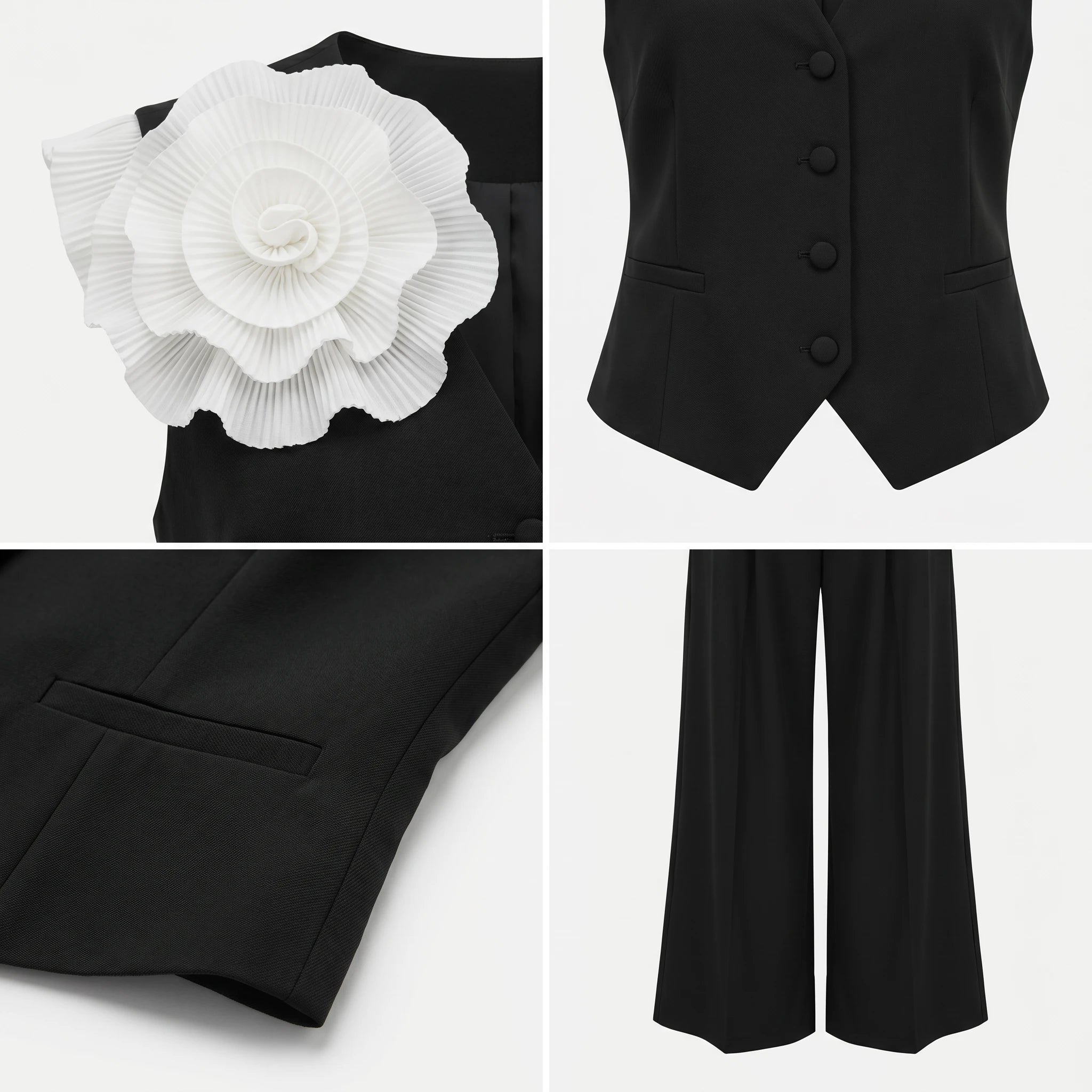 Pleated Flower Wide Leg Set WHD0605167-S-250831