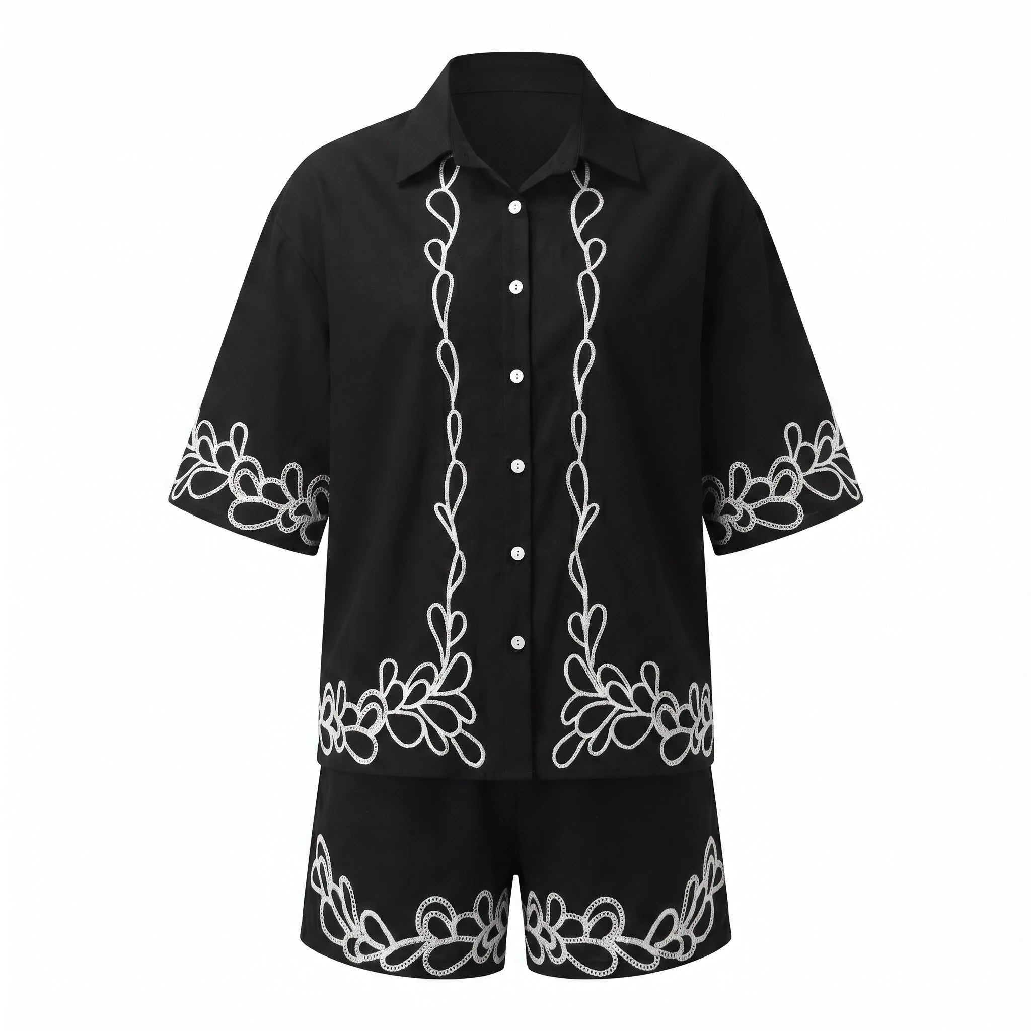 Embroidered Shirt Shorts Set WHD0605168-S-2506114