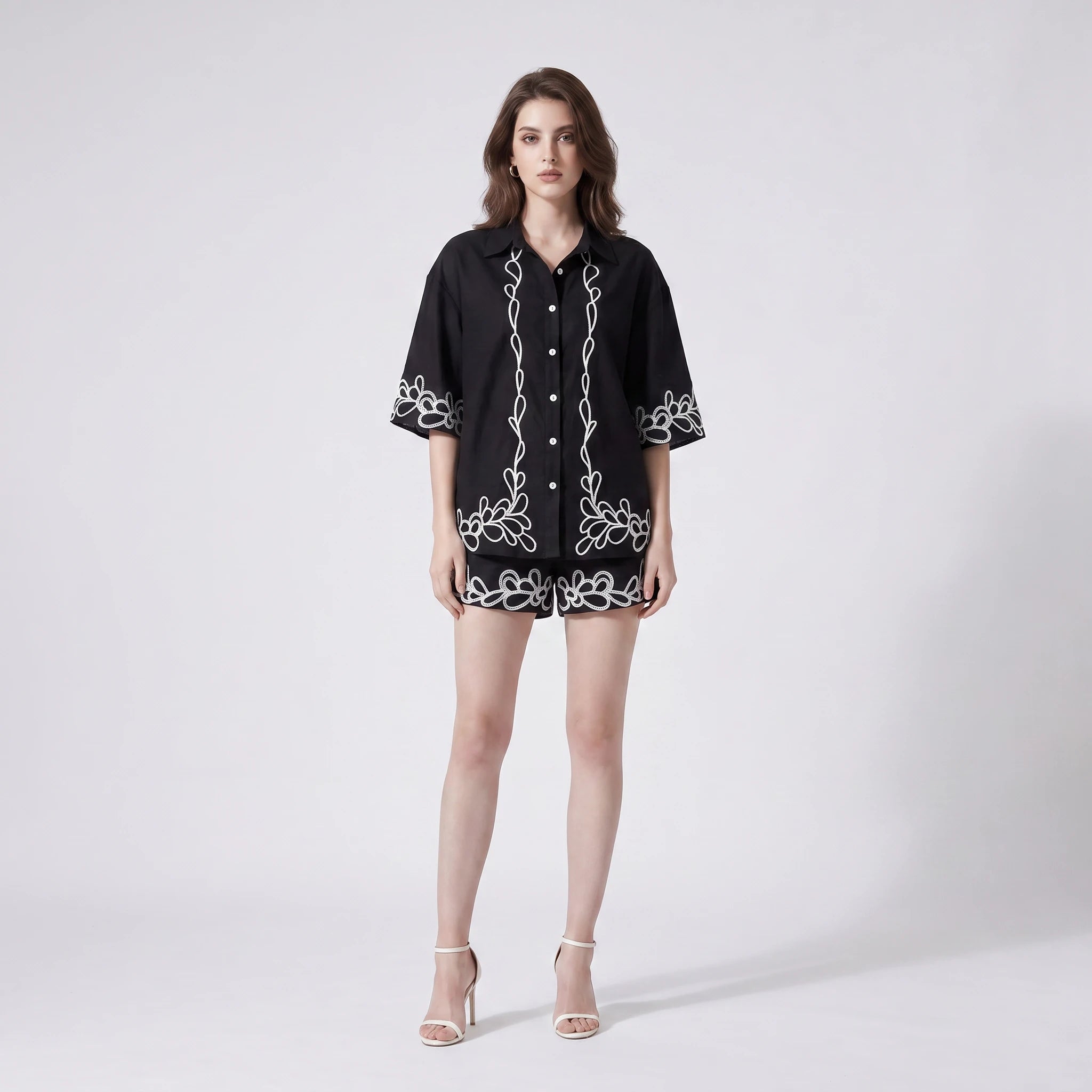 Embroidered Shirt Shorts Set WHD0605168-S-2506114