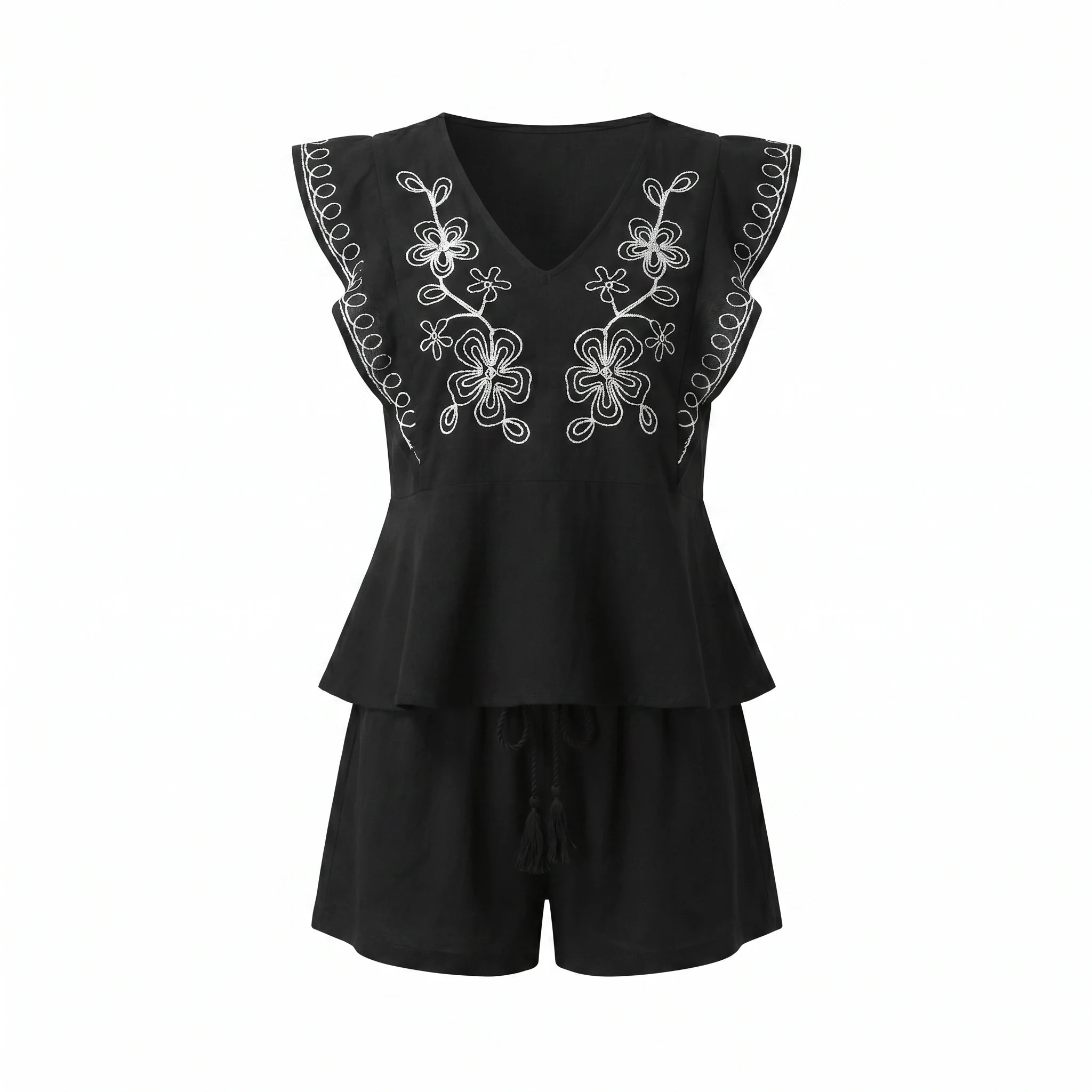 Embroidered Ruffle Shorts Set WHD0605169-S-2506121