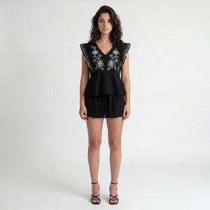 Embroidered Ruffle Shorts Set WHD0605169-S-2506121