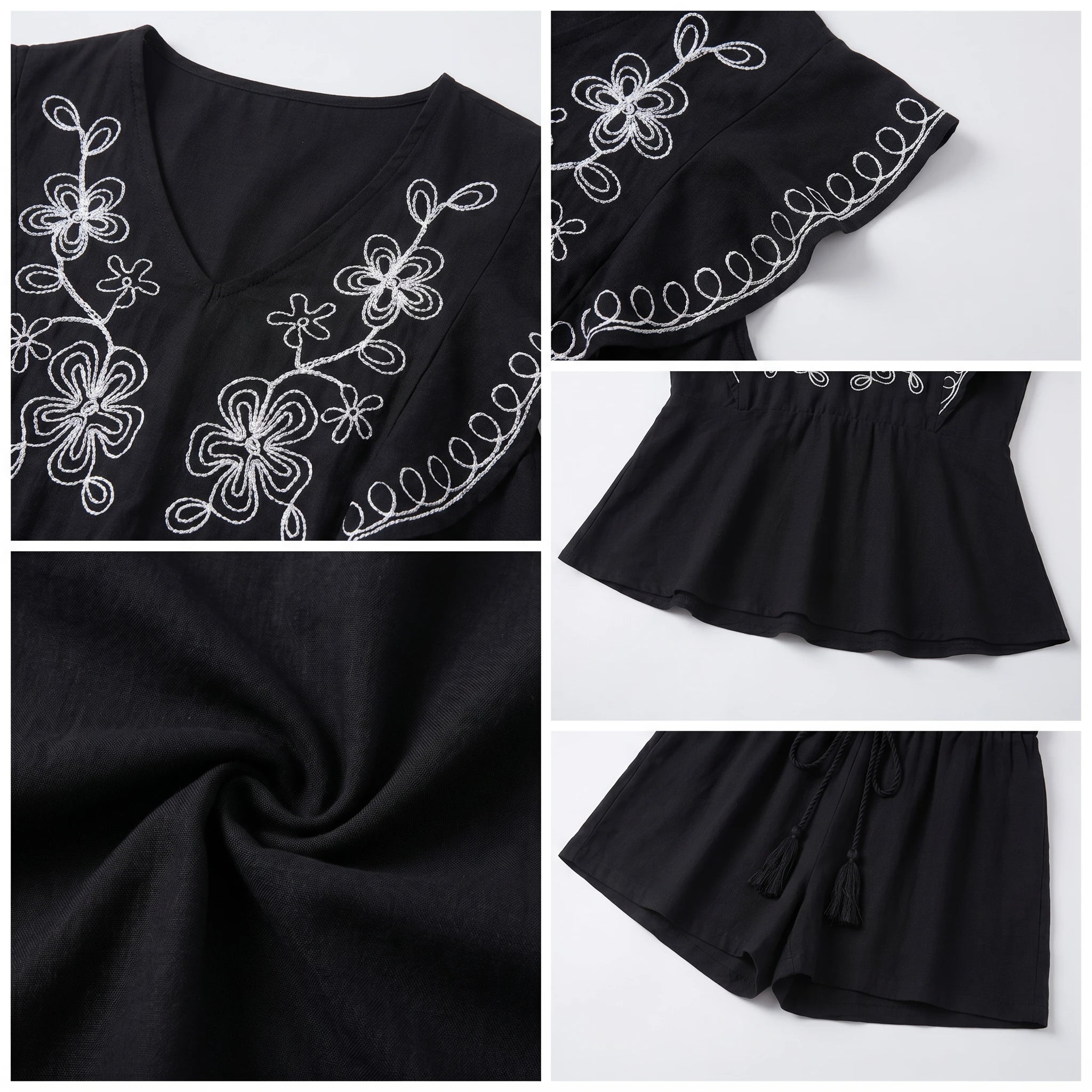 Embroidered Ruffle Shorts Set WHD0605169-S-2506121