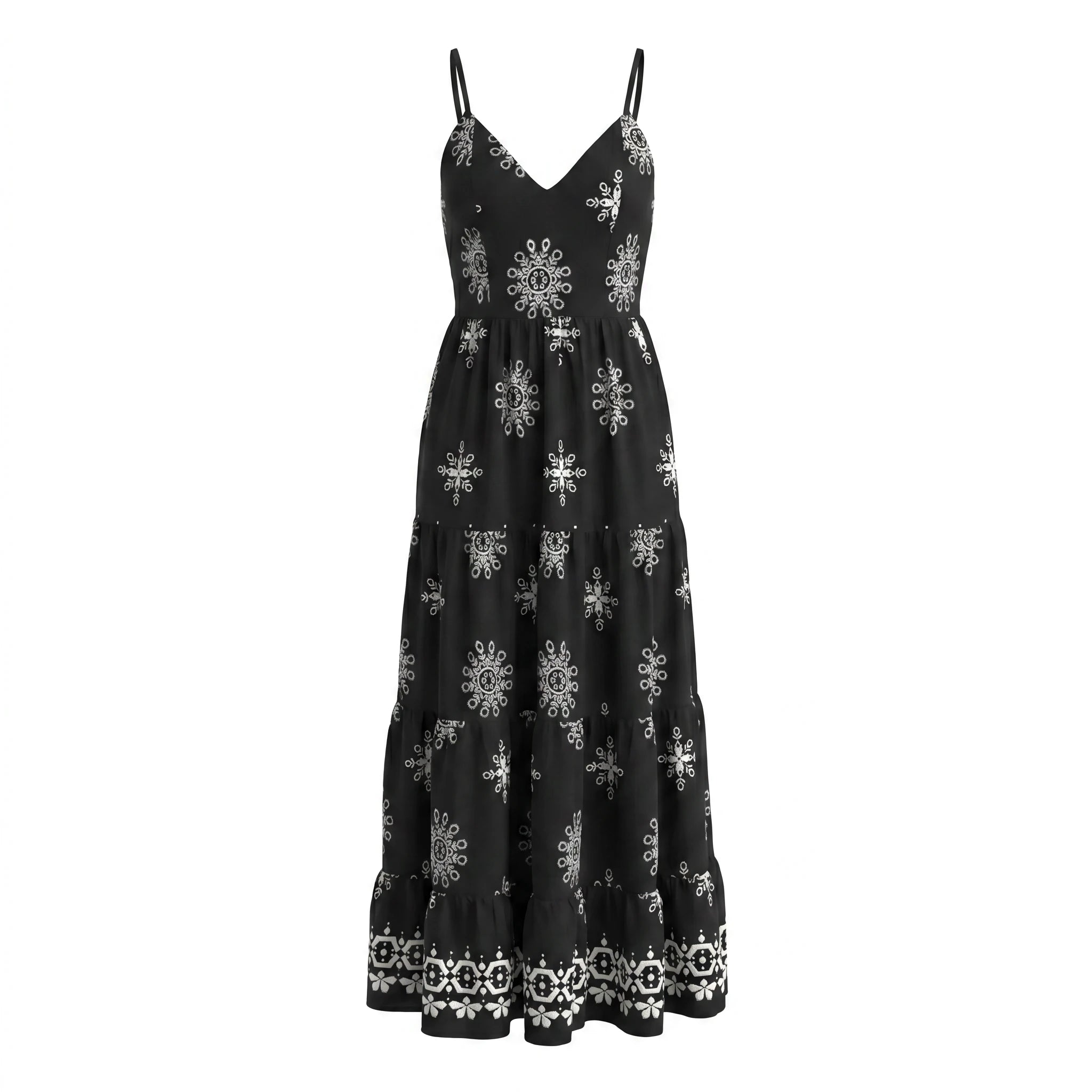 Embroidered Tie-Back Maxi Dress WHD0605171-S-250724