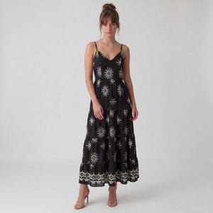 Embroidered Tie-Back Maxi Dress WHD0605171-S-250724