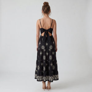 Embroidered Tie-Back Maxi Dress WHD0605171-S-250724