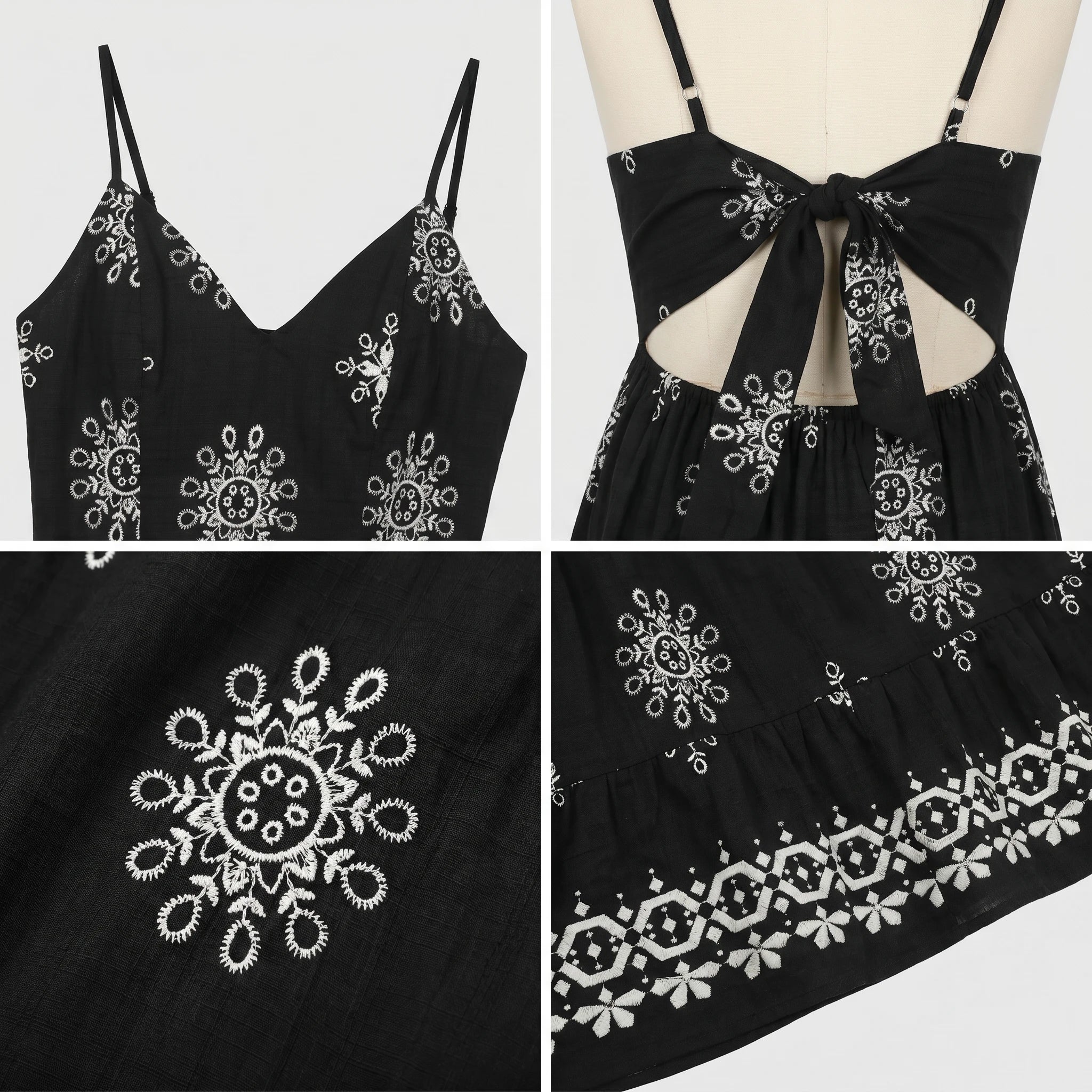 Embroidered Tie-Back Maxi Dress WHD0605171-S-250724