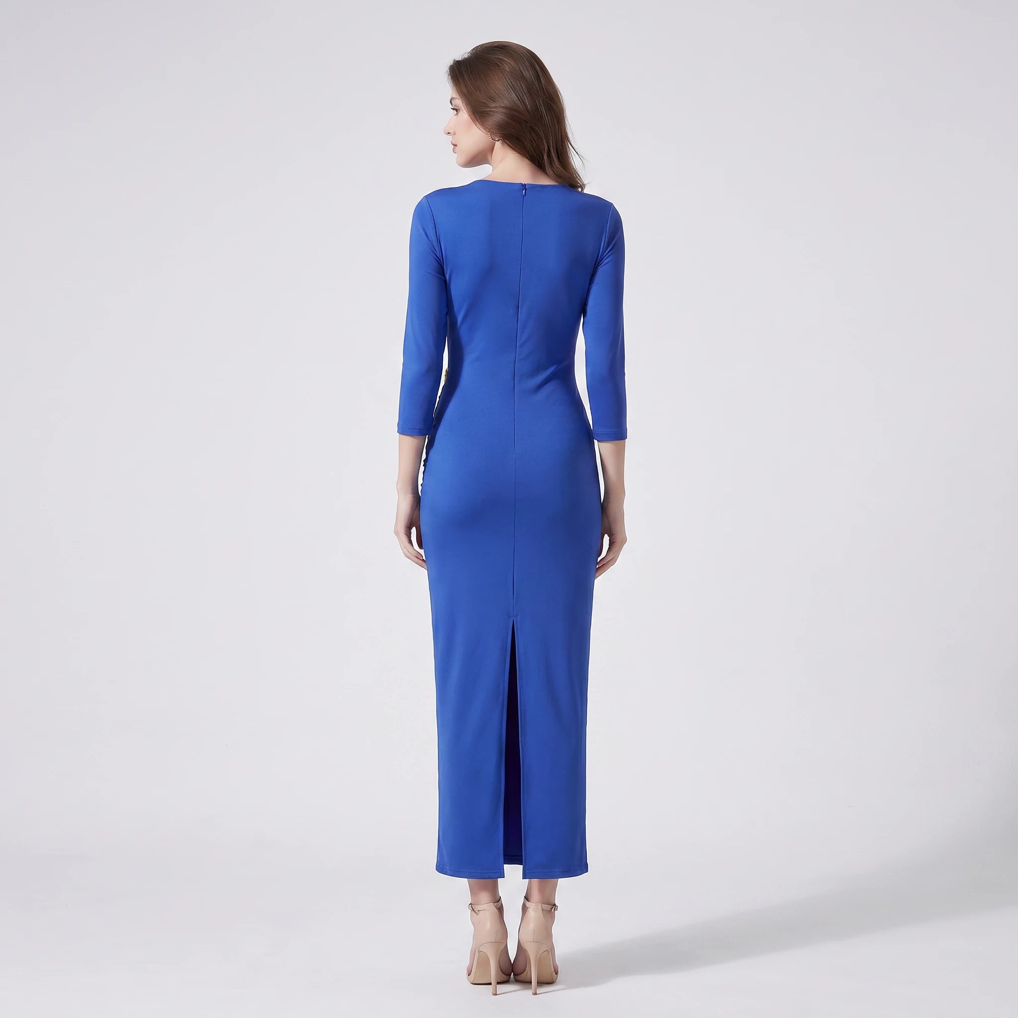 Ruched V-Neck Maxi Dress WHD0605176-S-2510128