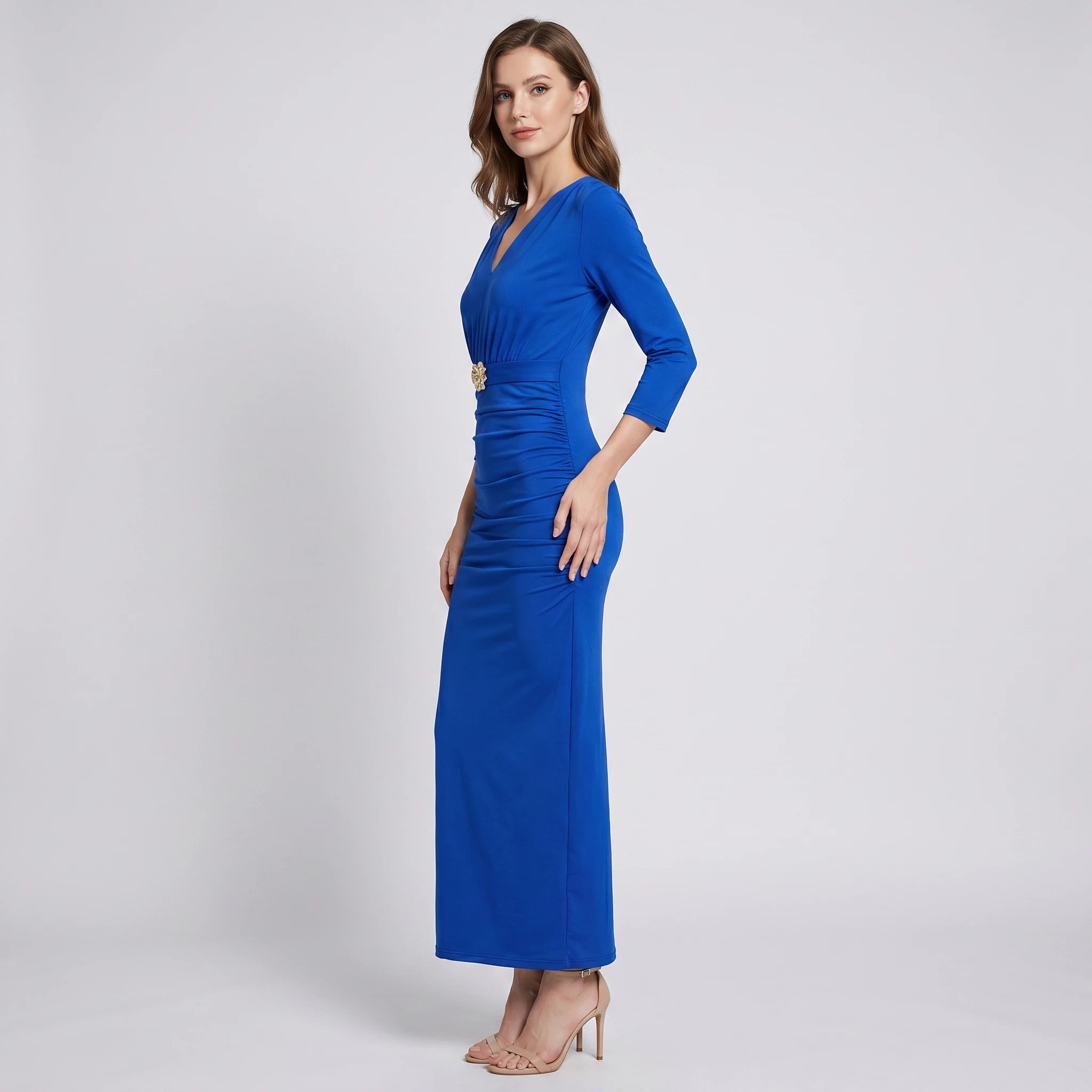 Ruched V-Neck Maxi Dress WHD0605176-S-2510128