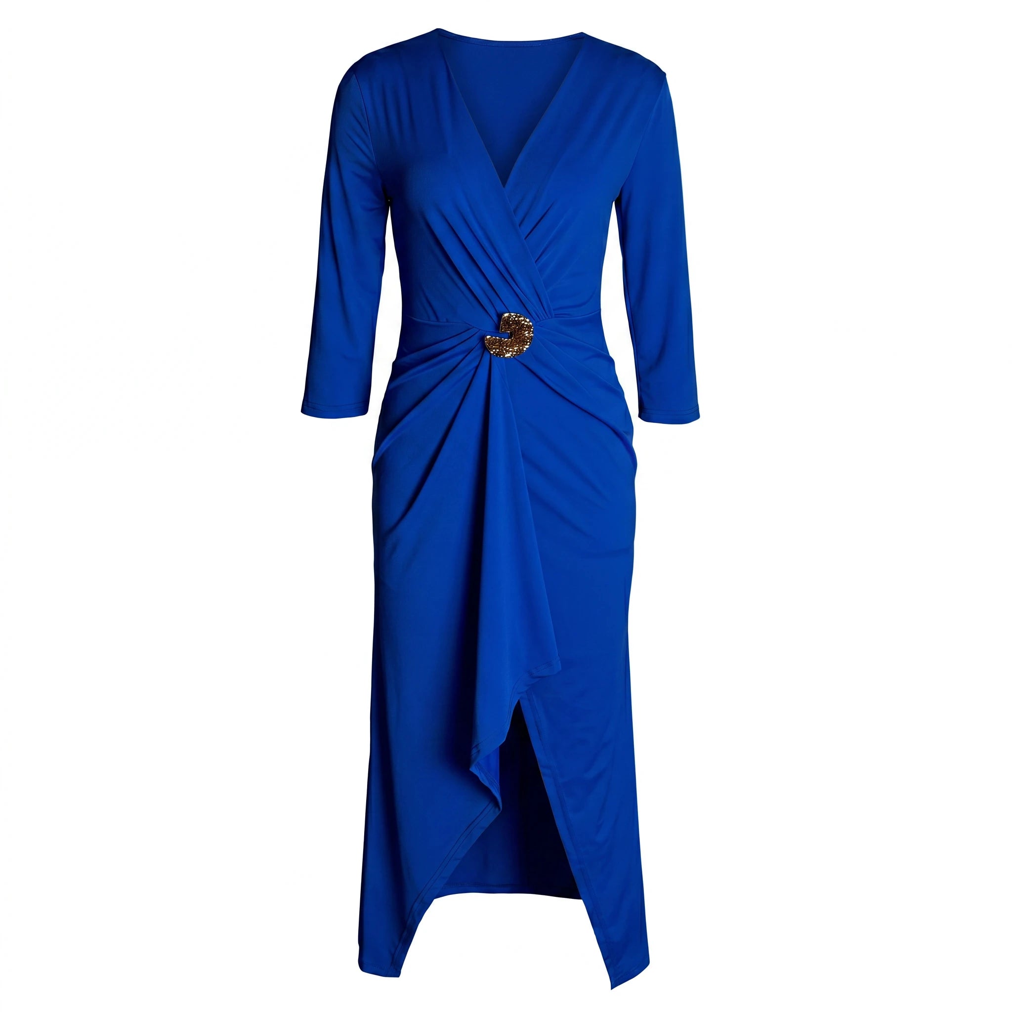 Ruched V-Neck Midi Dress WHD0605177-S-2510130
