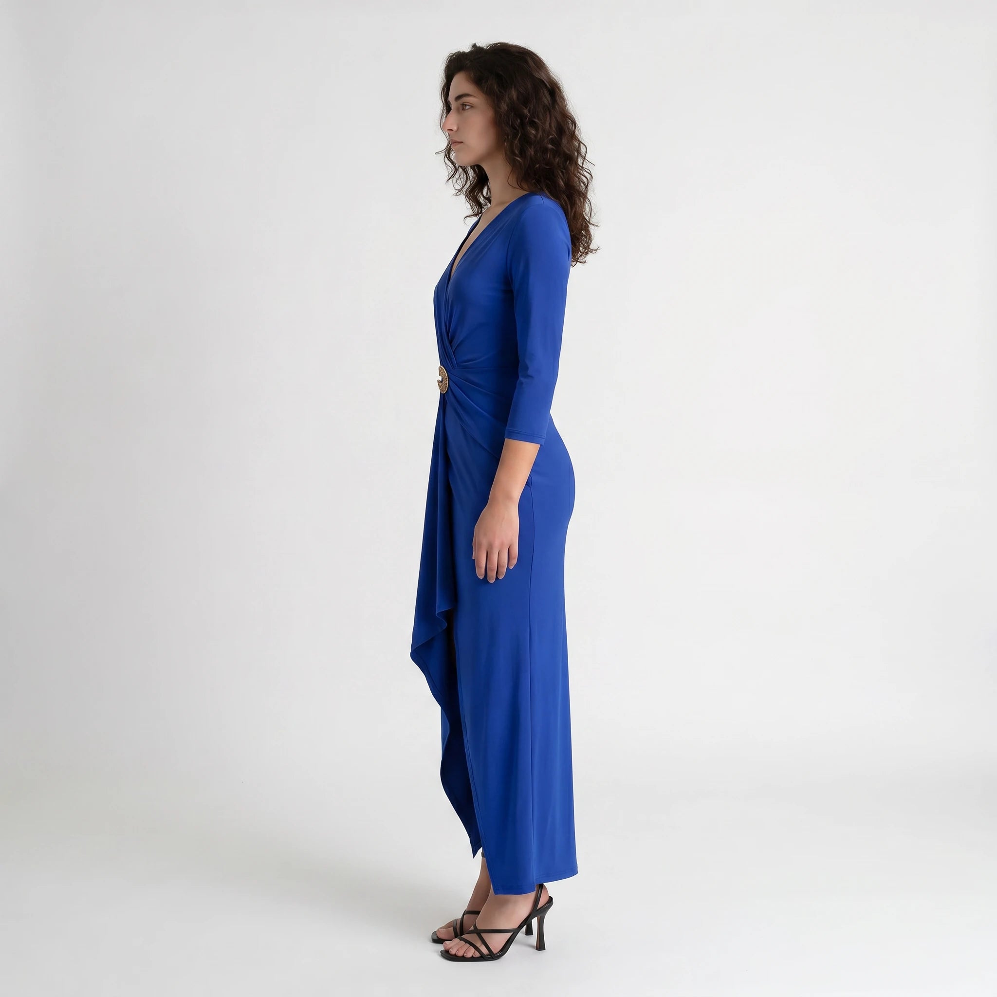 Ruched V-Neck Midi Dress WHD0605177-S-2510130