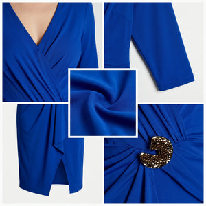 Ruched V-Neck Midi Dress WHD0605177-S-2510130