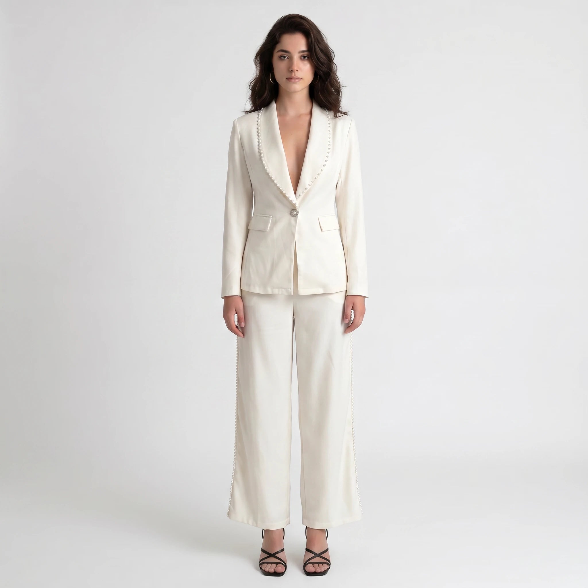 Pearl-Trim Blazer Set WHD0605178-S-250443