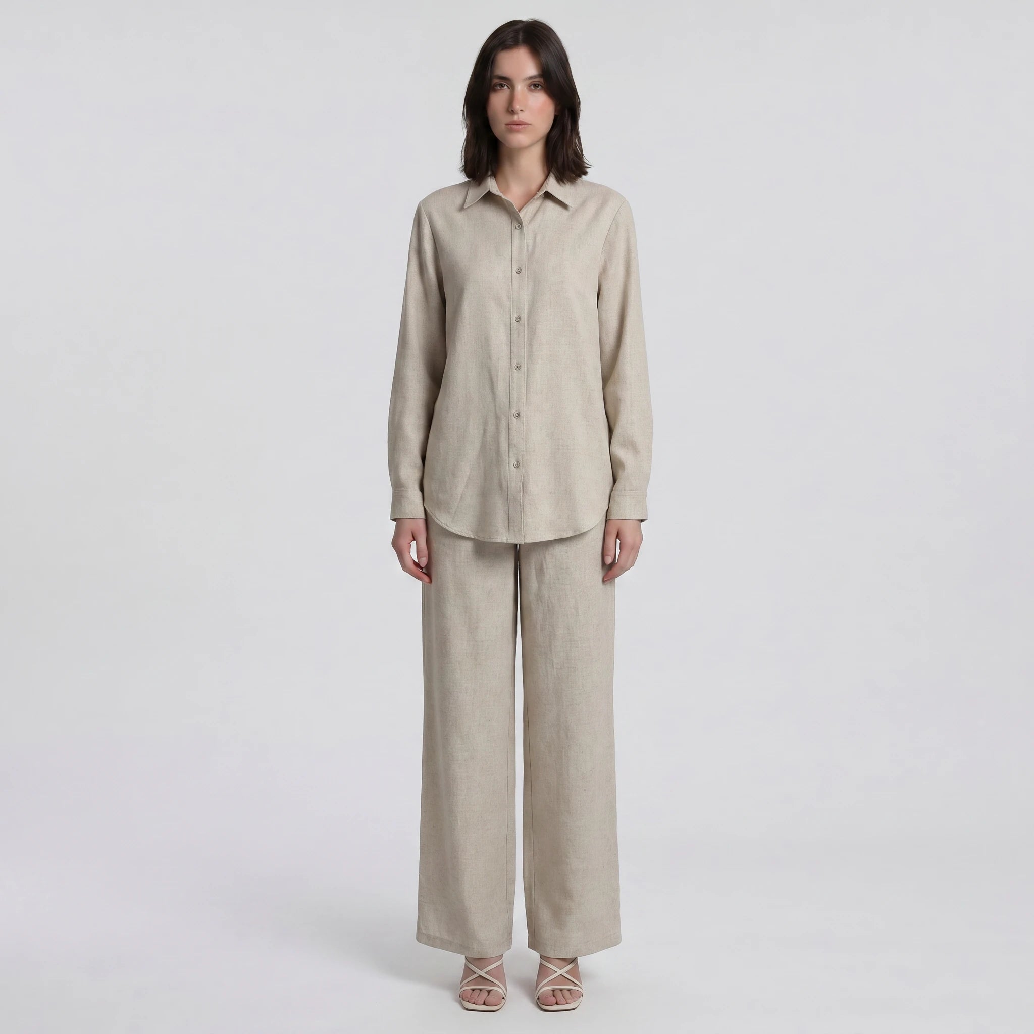 Linen-Look Shirt Pants Set WHD0605180-S-251190