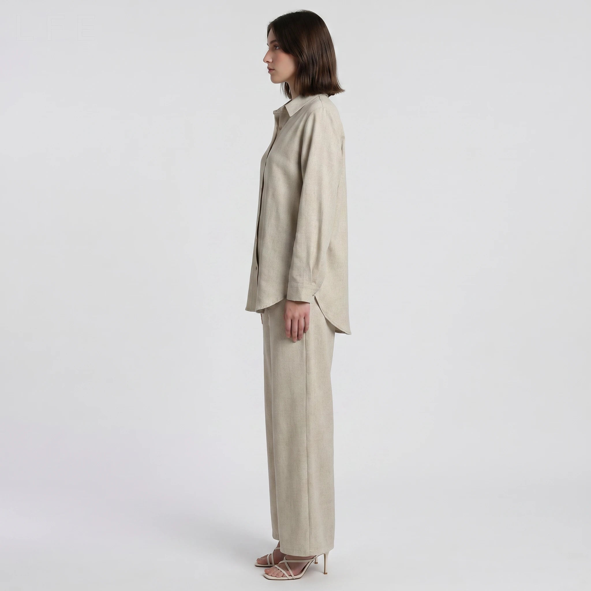 Linen-Look Shirt Pants Set WHD0605180-S-251190