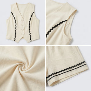 Ricrac Trim Vest Shorts Set WHD0605181-S-2507114