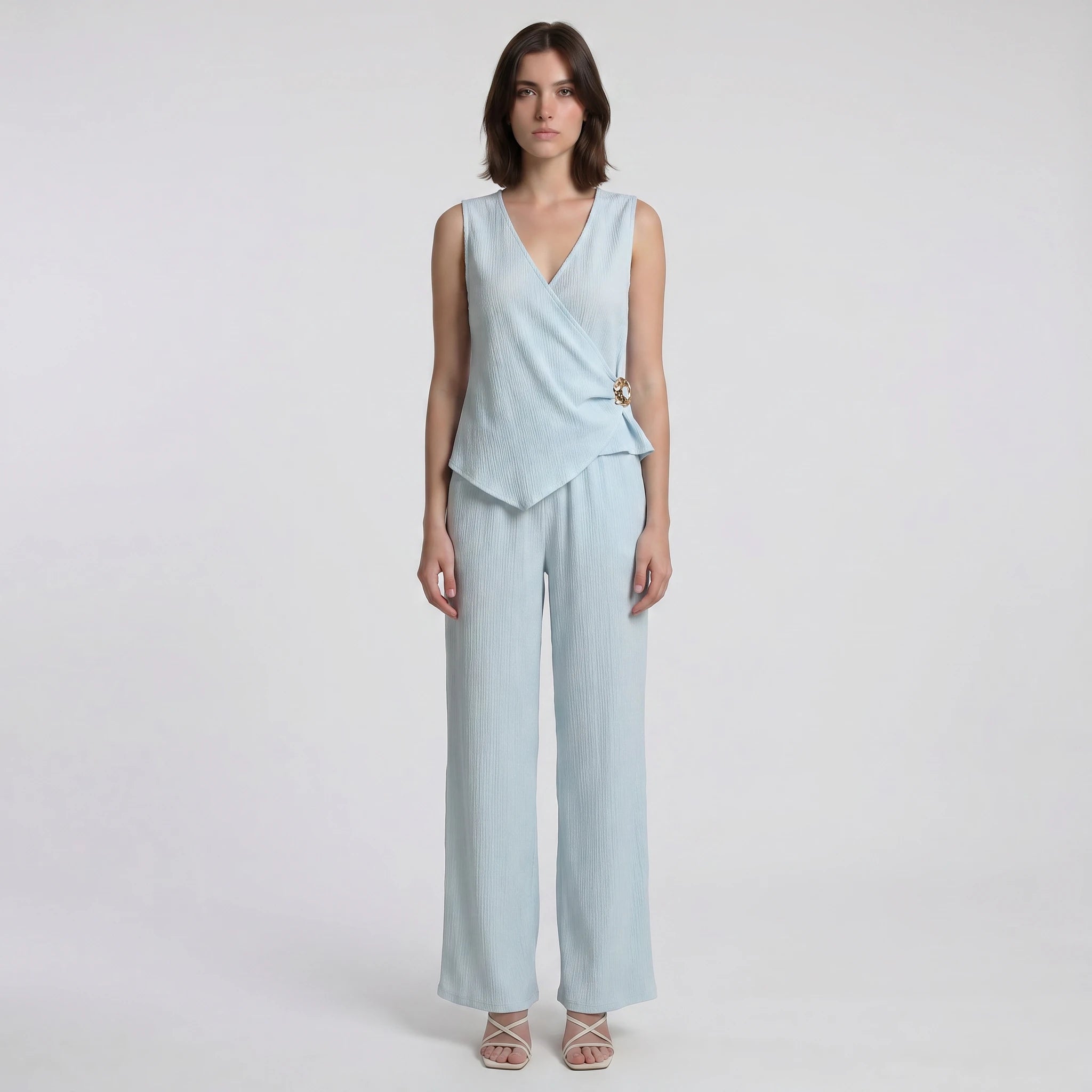 Textured Wrap Pants Set WHD0605182-S-251117