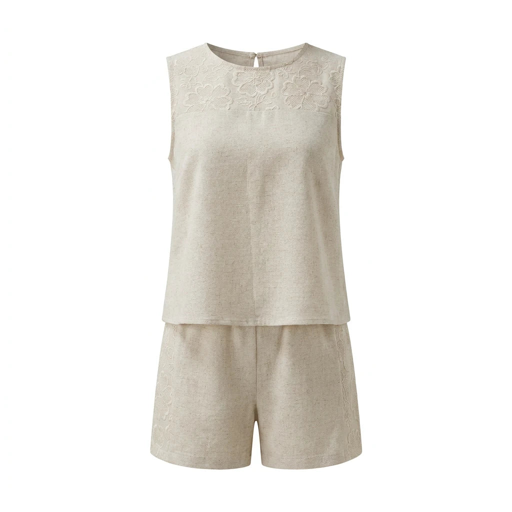 Embroidered Linen-Look Short Set WHD0605183-S-251154