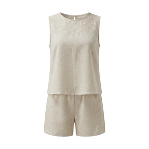 Embroidered Linen-Look Short Set WHD0605183-S-251154