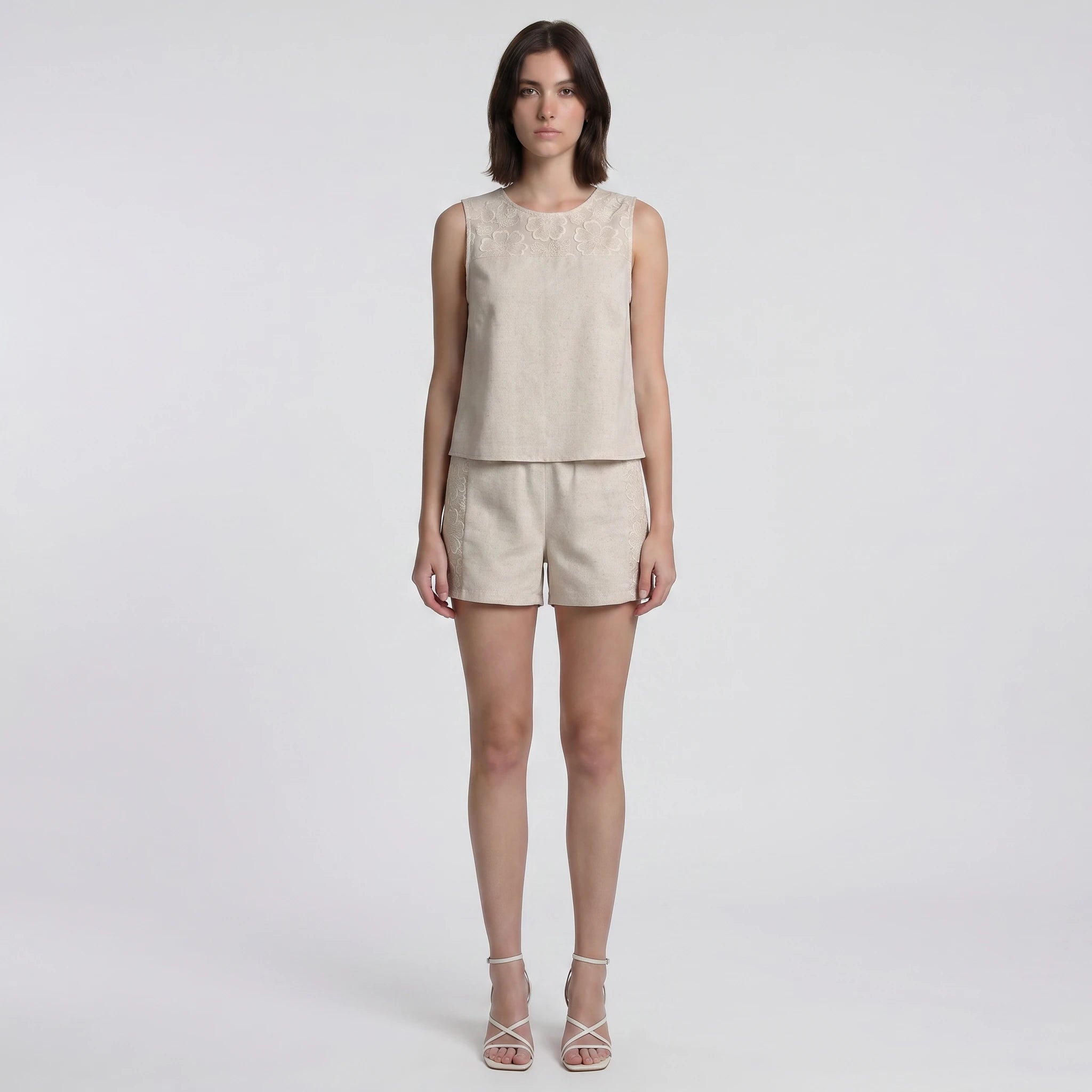 Embroidered Linen-Look Short Set WHD0605183-S-251154