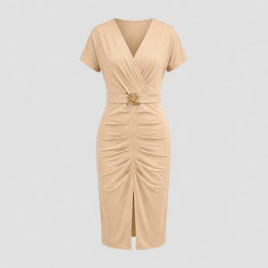 Ruched Buckle Midi Dress WHD0605184-LF2534