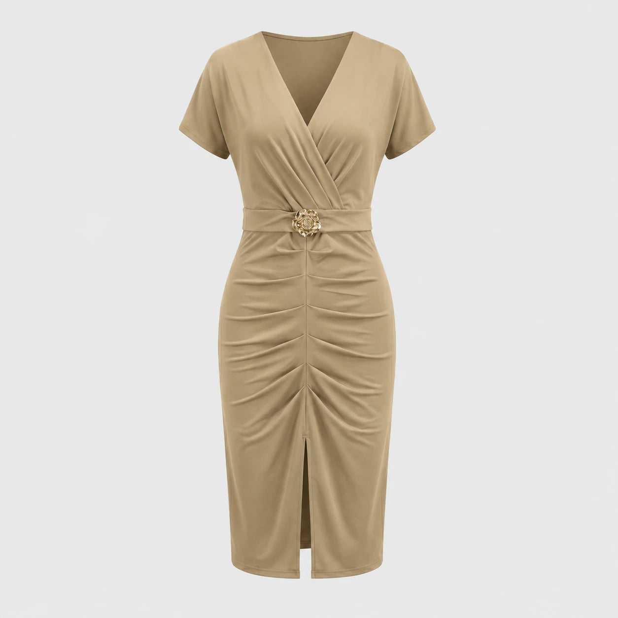 Ruched Buckle Midi Dress WHD0605184-LF2534