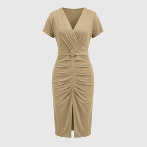 Ruched Buckle Midi Dress WHD0605184-LF2534