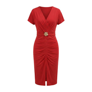 Ruched Buckle Midi Dress WHD0605184-LF2534