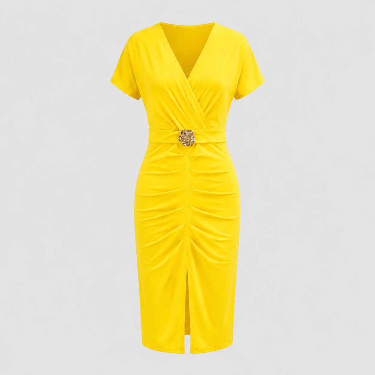 Ruched Buckle Midi Dress WHD0605184-LF2534