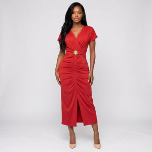 Ruched Buckle Midi Dress WHD0605184-LF2534