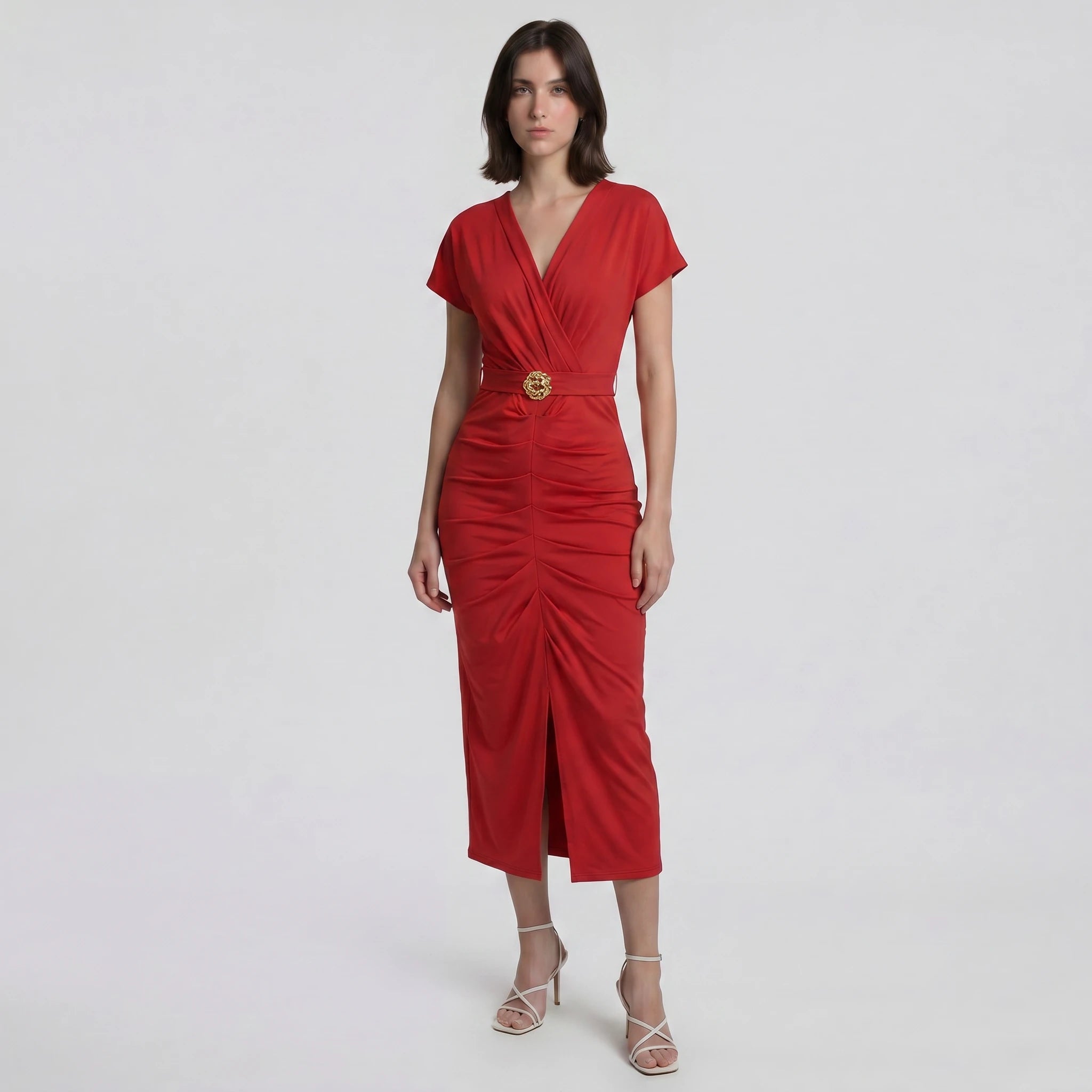 Ruched Buckle Midi Dress WHD0605184-LF2534
