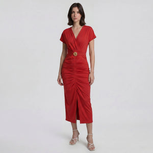 Ruched Buckle Midi Dress WHD0605184-LF2534
