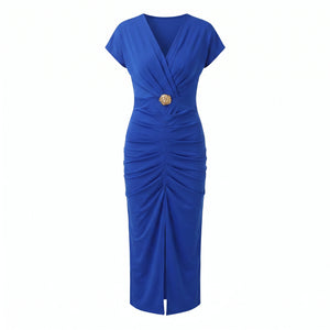 Ruched V-Neck Midi Dress WHD0605184-S-251118
