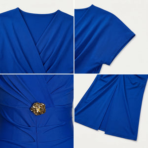 Ruched V-Neck Midi Dress WHD0605184-S-251118