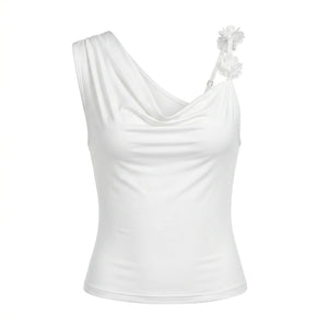 One-Shoulder Floral Applique Top WHD0605186-S-260108