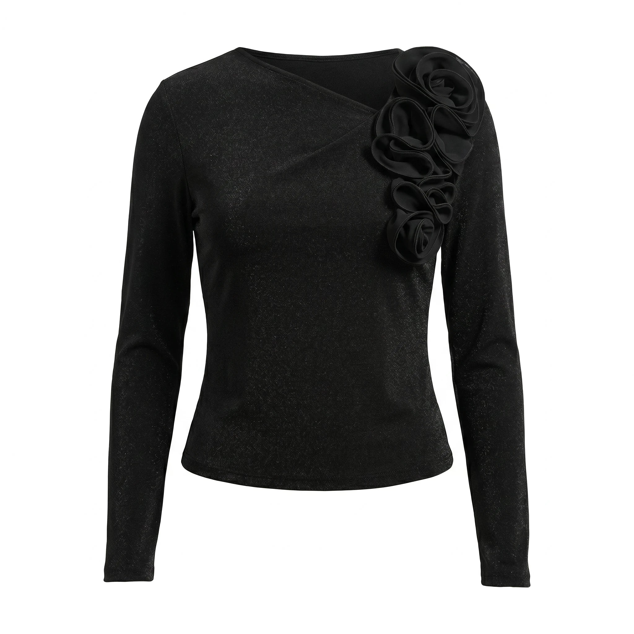 Asymmetric Rosette Long Sleeve Top WHD0605187-S-26012125