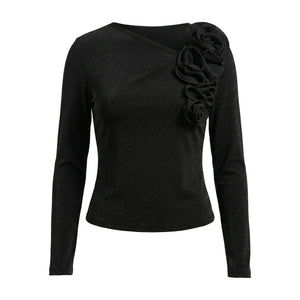 Asymmetric Rosette Long Sleeve Top WHD0605187-S-26012125