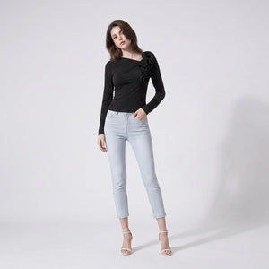 Asymmetric Rosette Long Sleeve Top WHD0605187-S-26012125