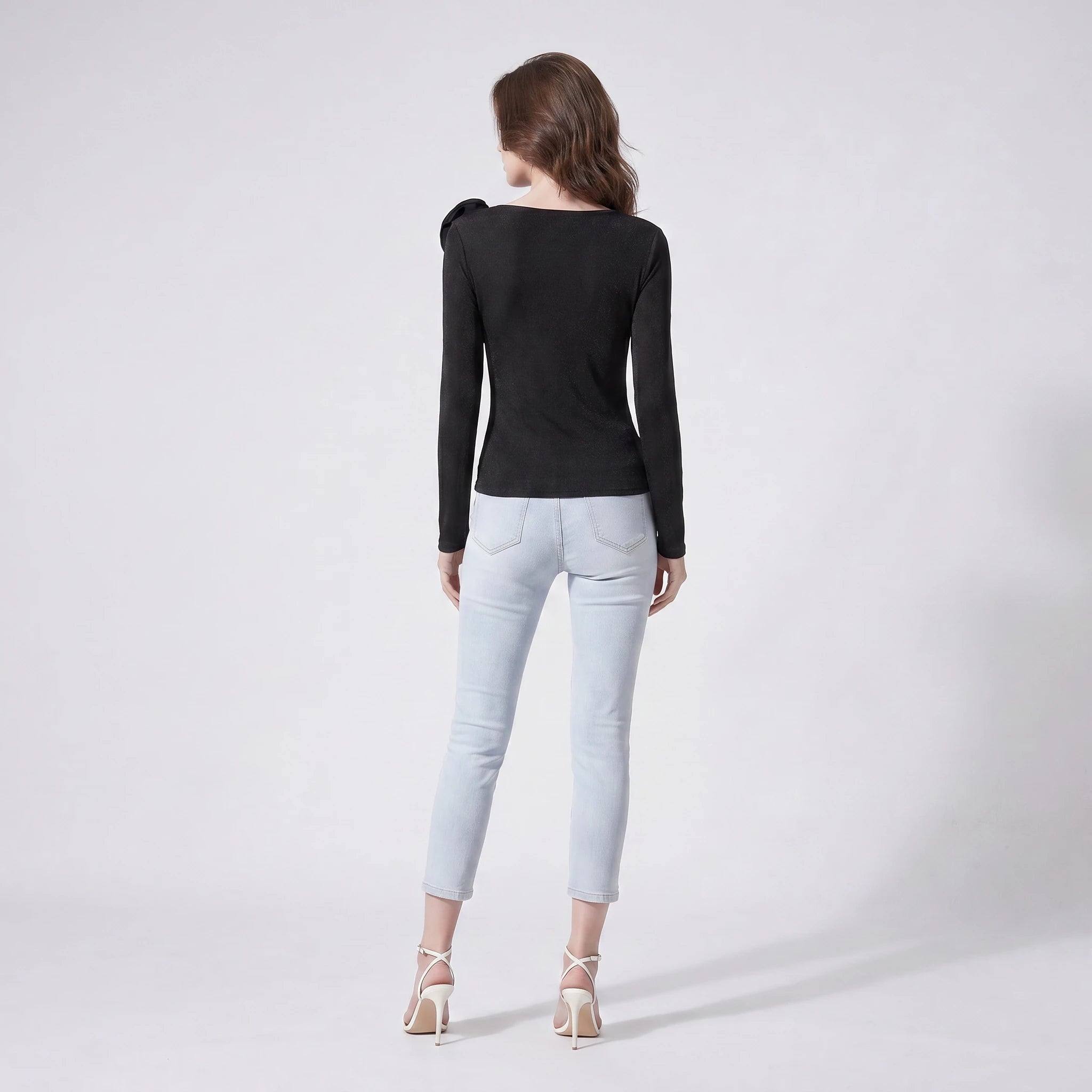 Asymmetric Rosette Long Sleeve Top WHD0605187-S-26012125