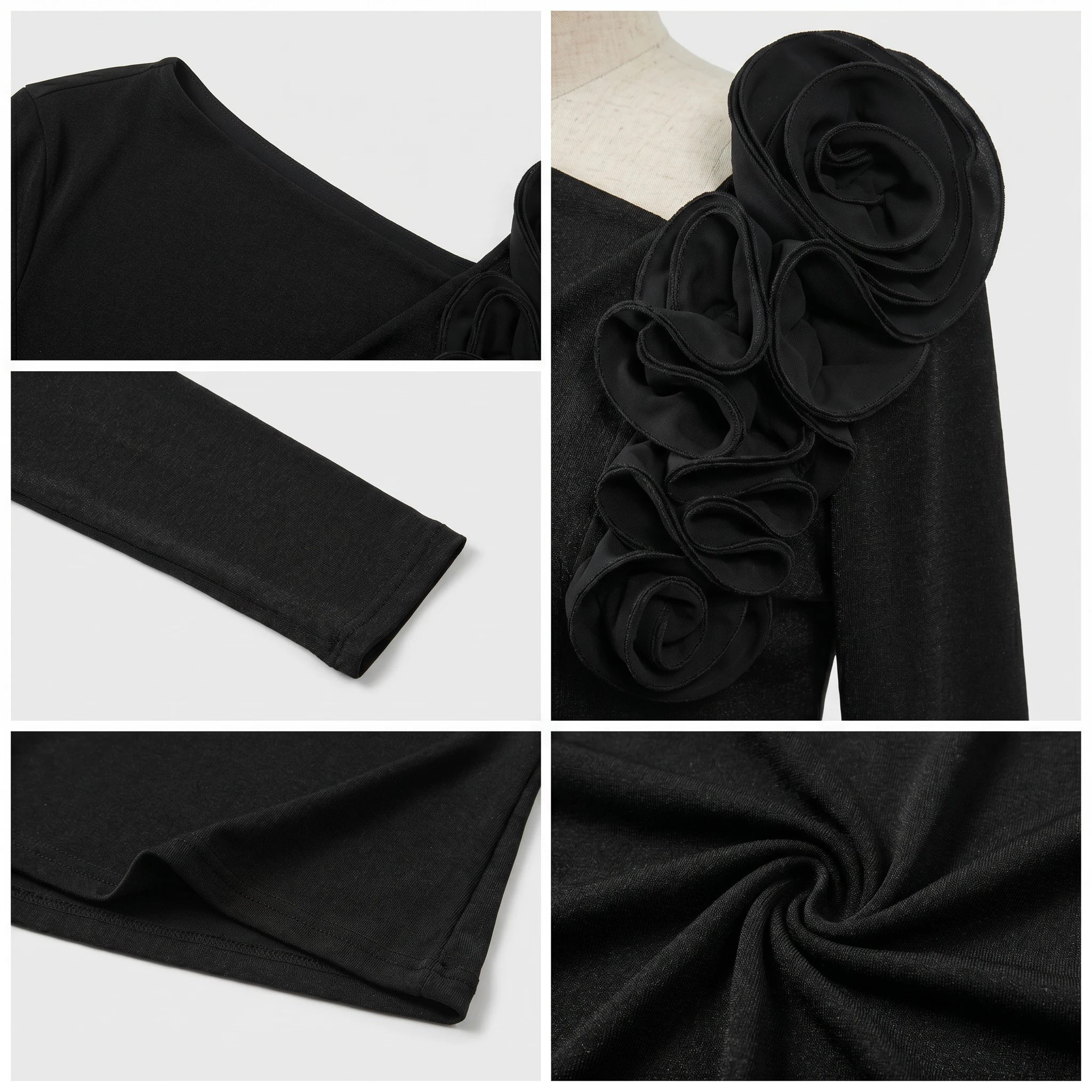 Asymmetric Rosette Long Sleeve Top WHD0605187-S-26012125