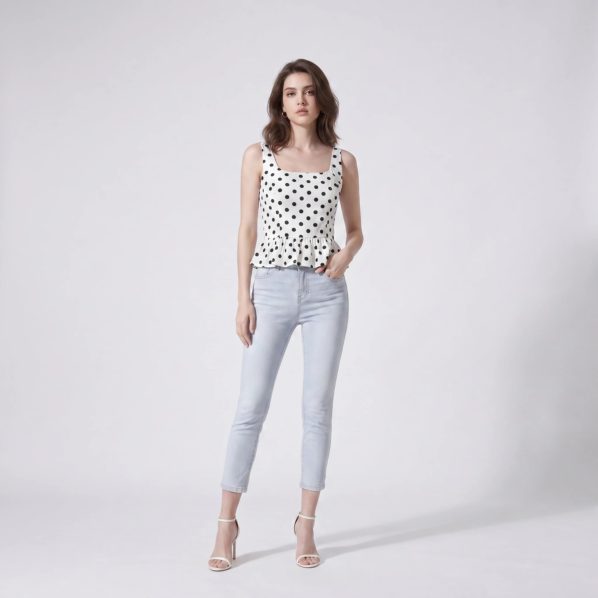 Polka Dot Peplum Top WHD0605188-S-26012127