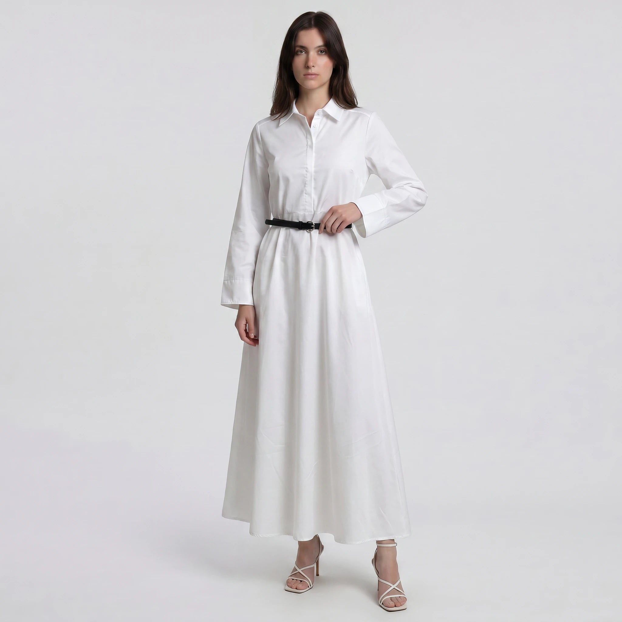 Belted White Shirt Dress WHD0605190-S-260127