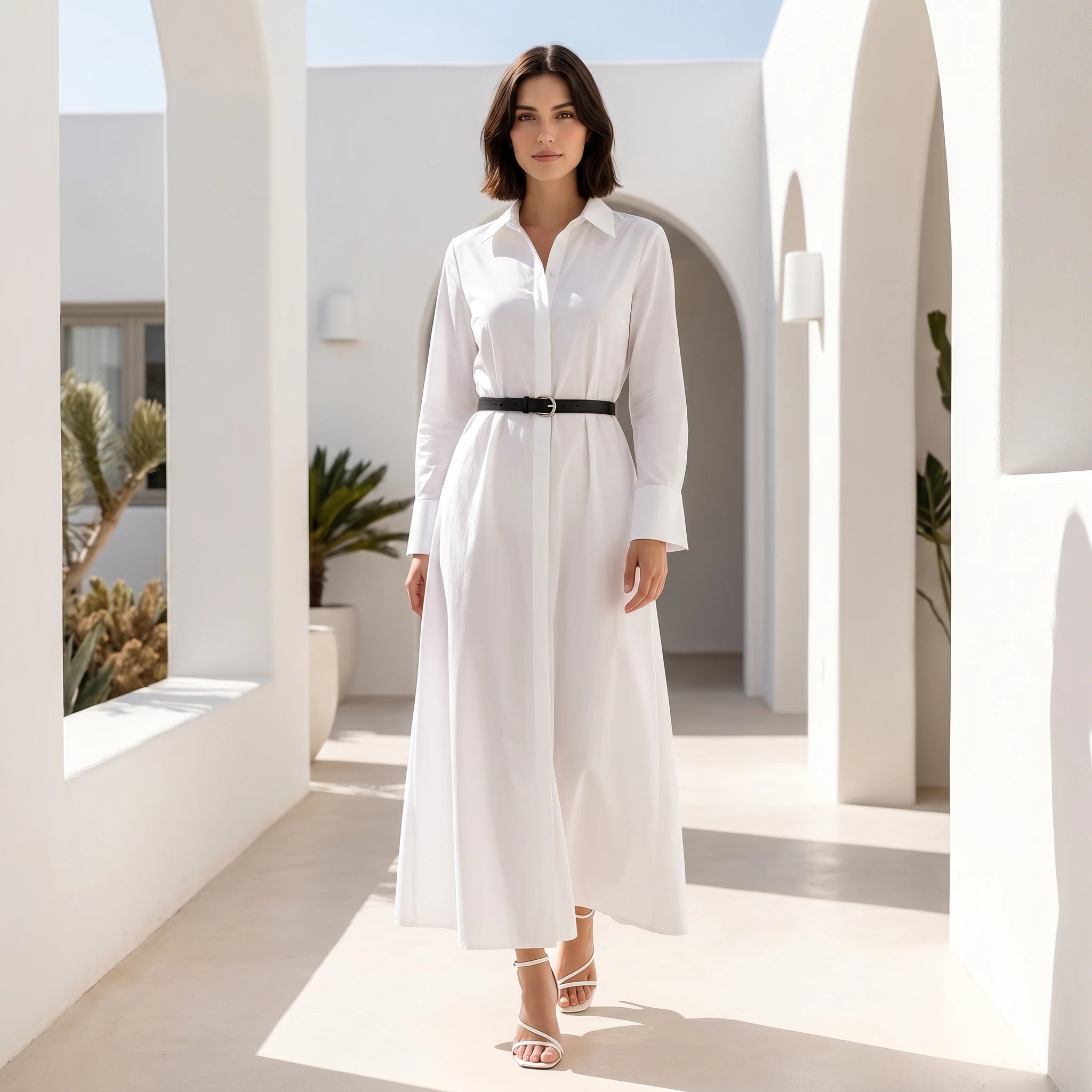 Belted White Shirt Dress WHD0605190-S-260127