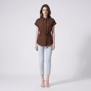 Belted Short Sleeve Shirt Top WHD0605192-S-2601220