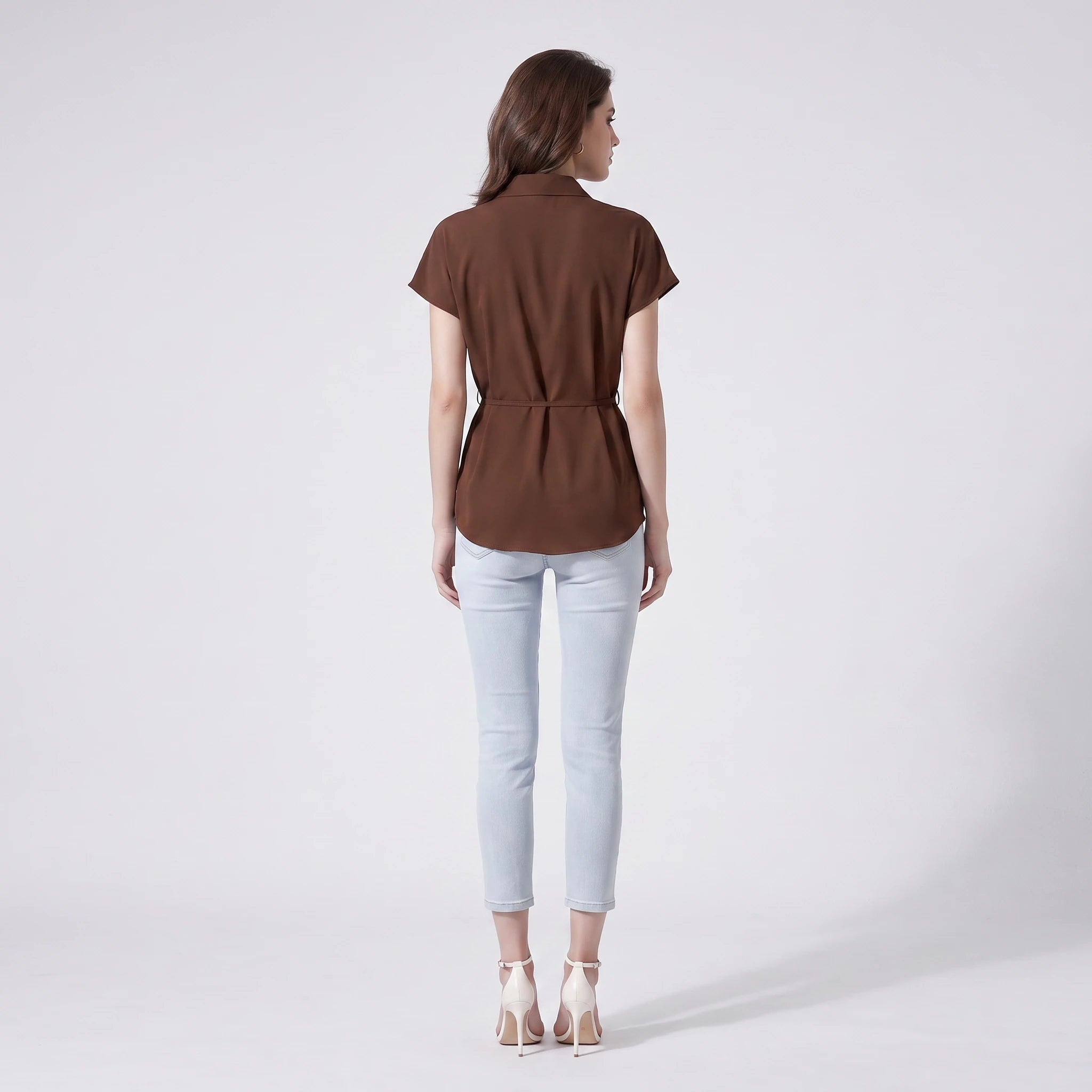Belted Short Sleeve Shirt Top WHD0605192-S-2601220