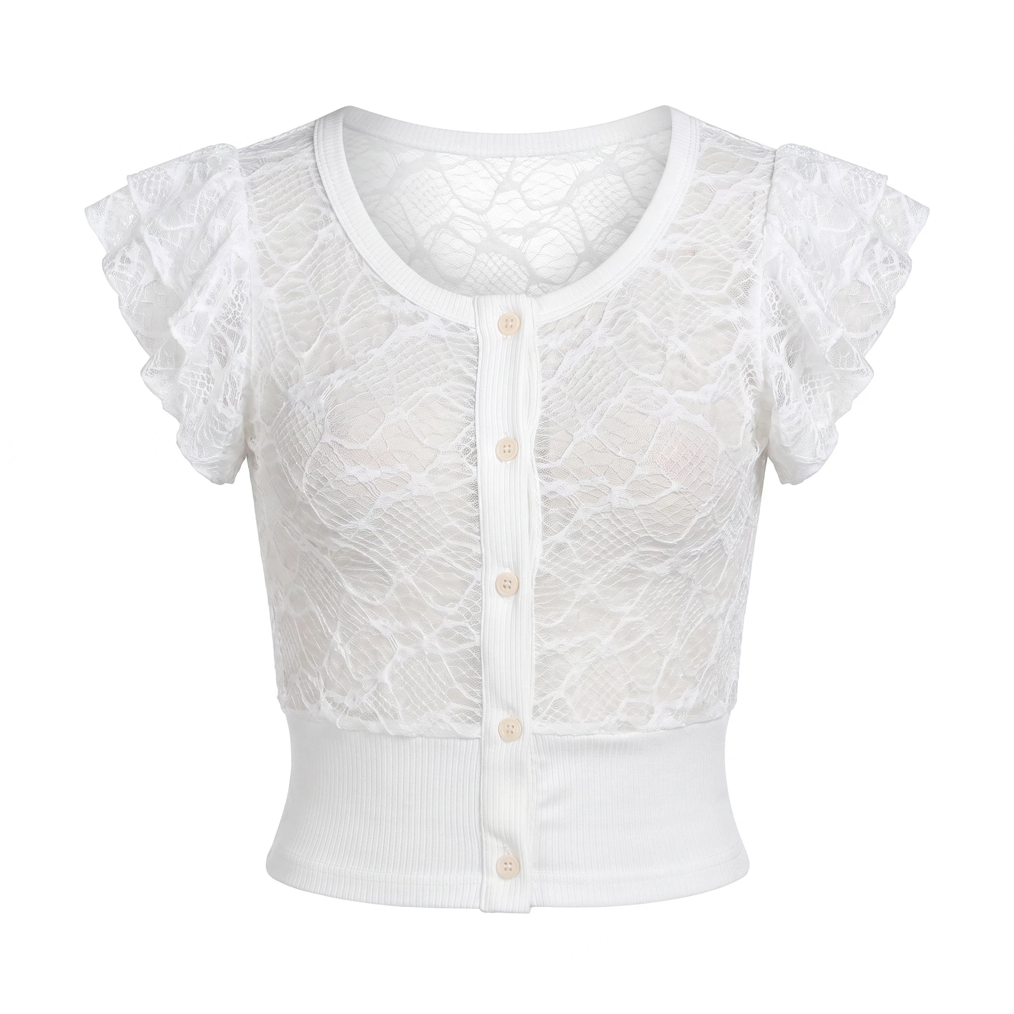 White Lace Button Top WHD0605203-S-240947