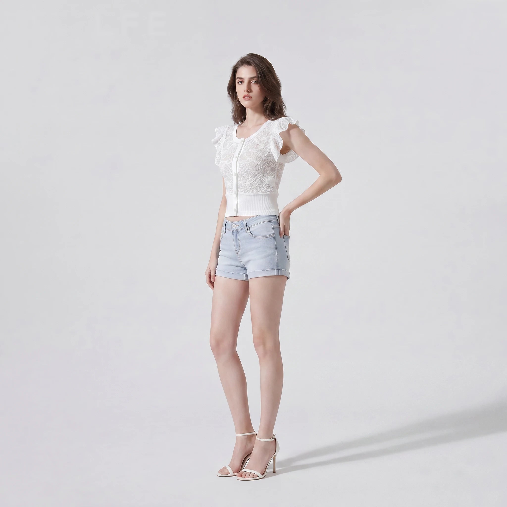 White Lace Button Top WHD0605203-S-240947
