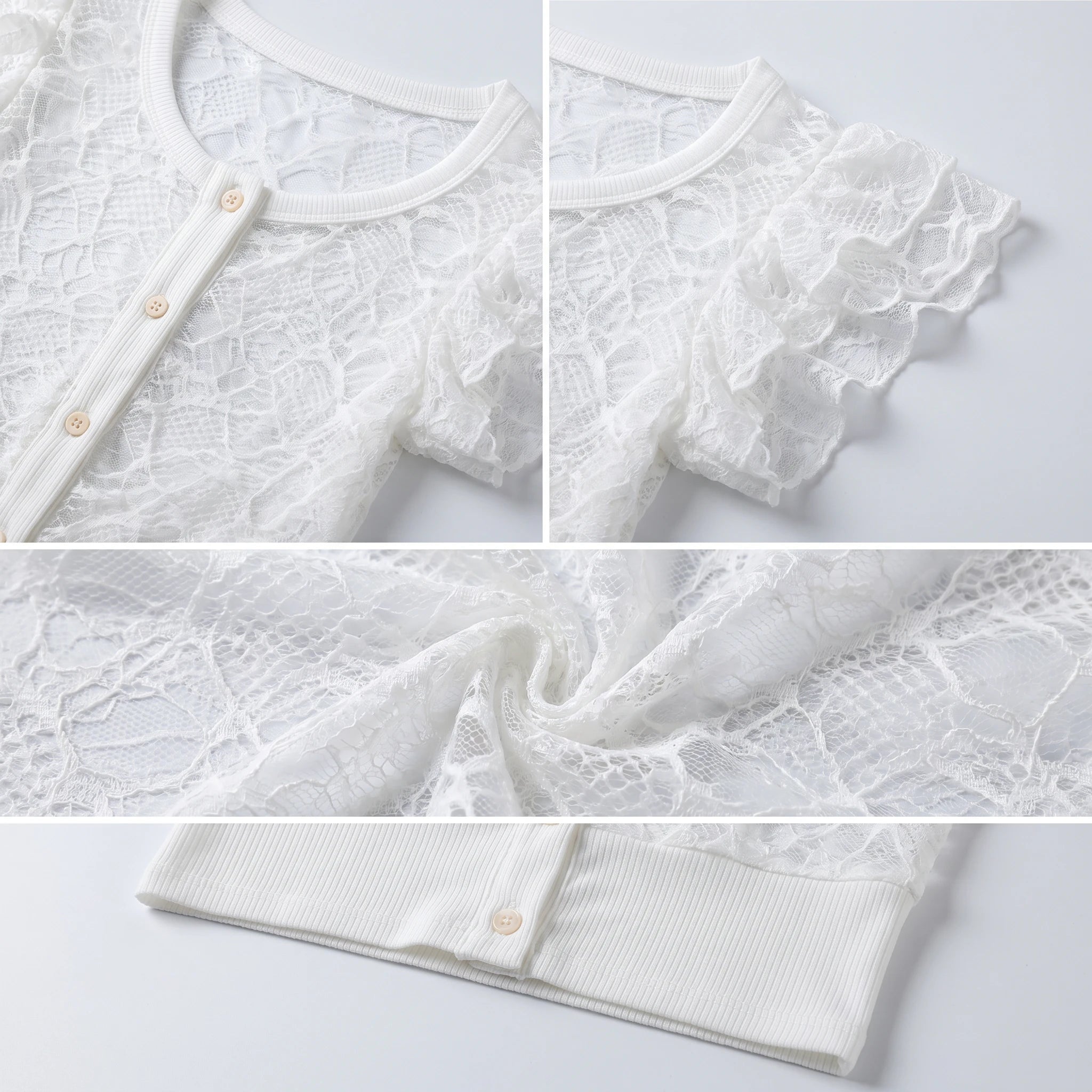 White Lace Button Top WHD0605203-S-240947